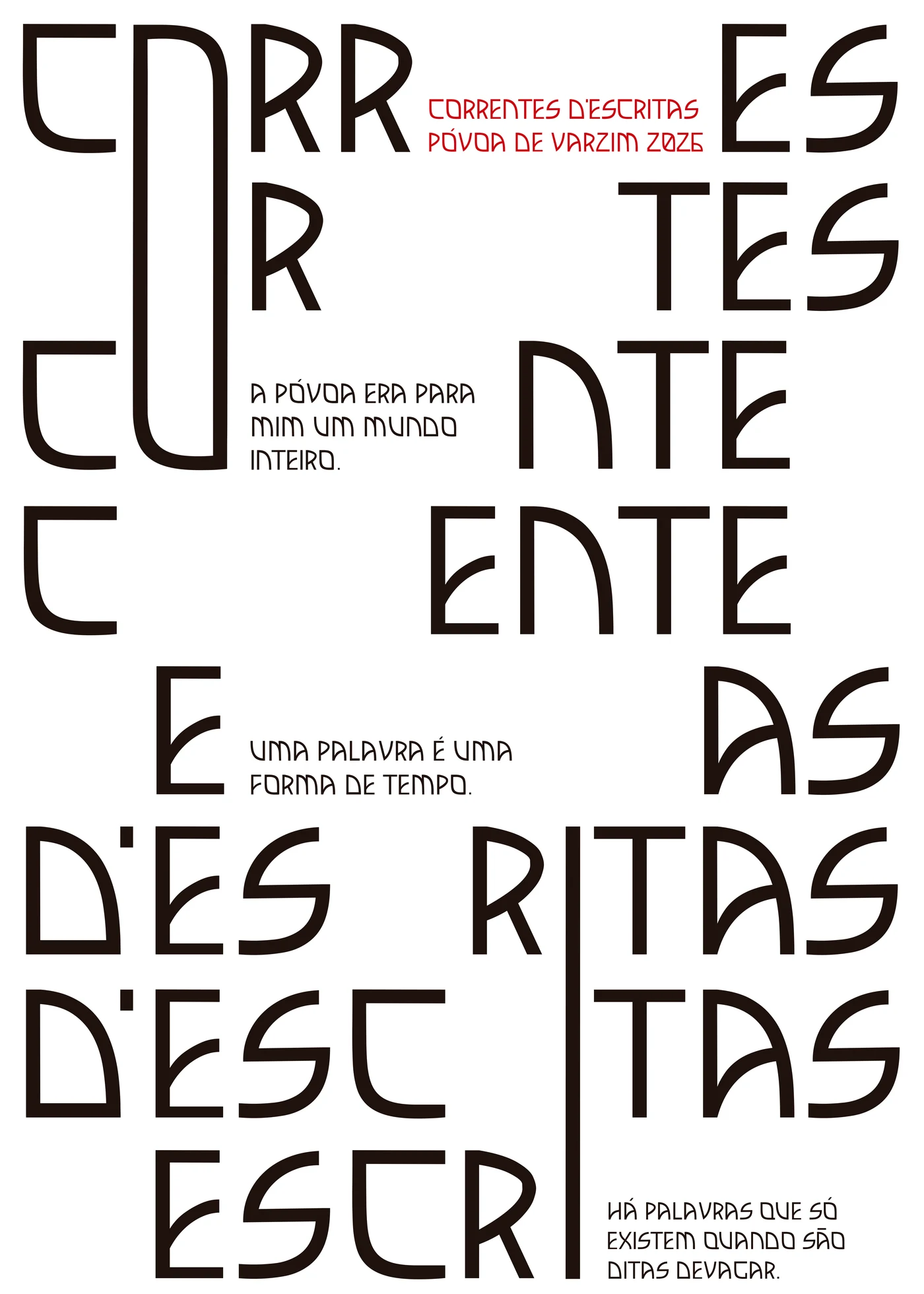 The Correntes d’Escritas 2026 poster, set in Tia Tina