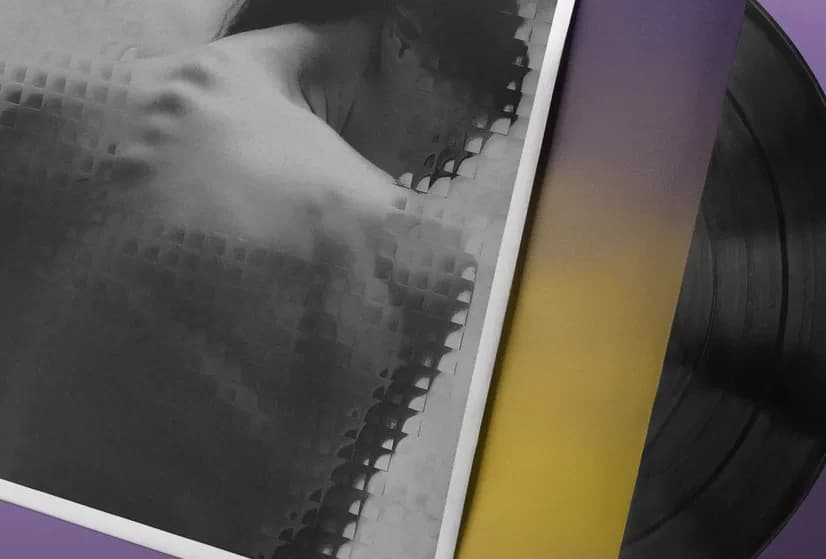 The sleeve, its violet-to-gold inner sleeve and the record, close up