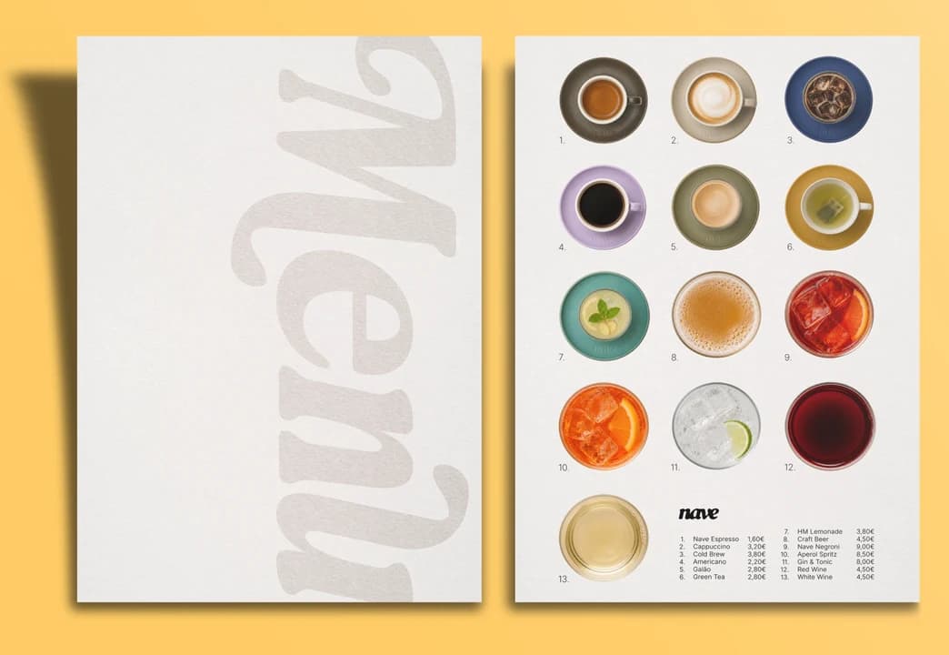 The menu, both sides, on yellow